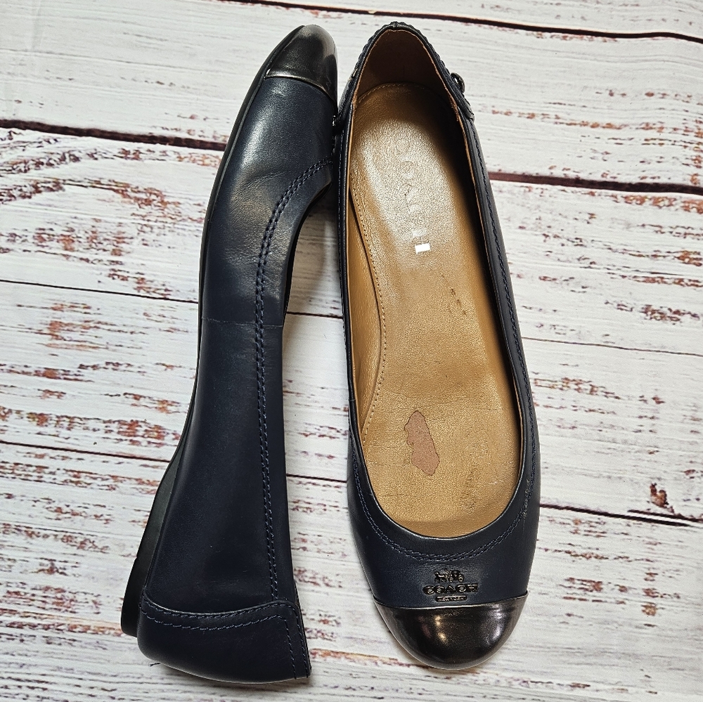 Coach Navy Leather Flats with Silver Accents